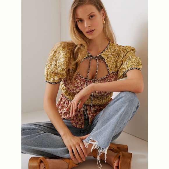 ✨ Anthropologie Tie Collar Blouse Sz M/L - Picture 2 of 6